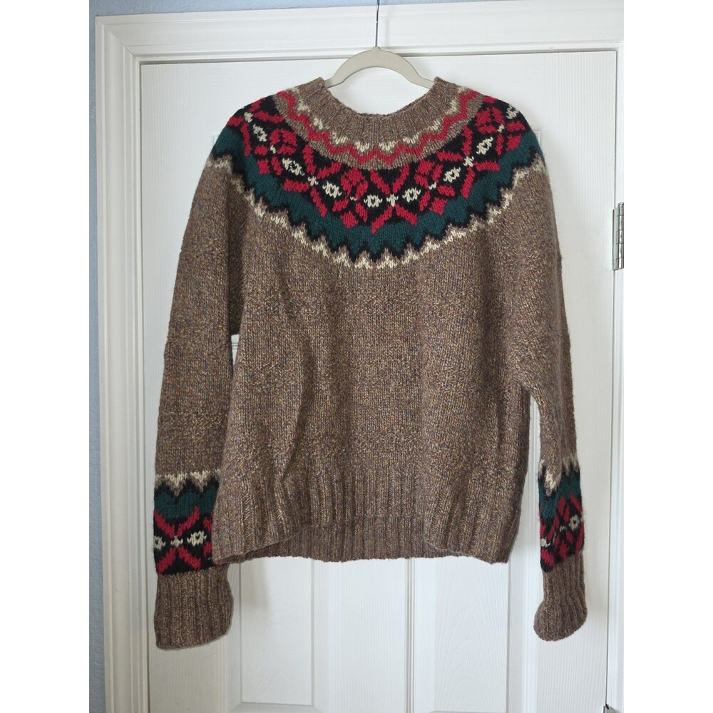 VTG 90's Gap Sweater Small Wool Hand Knit Fair Isle Nordic Ski Red Green Unisex